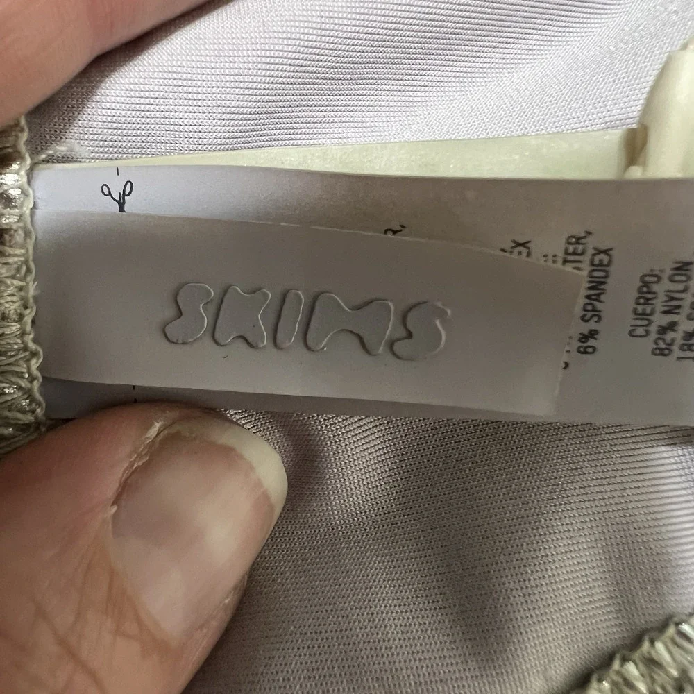 NEW! Skims Women Nickel Silver Metallic‎ Swim Cycle Body Suit Size Small